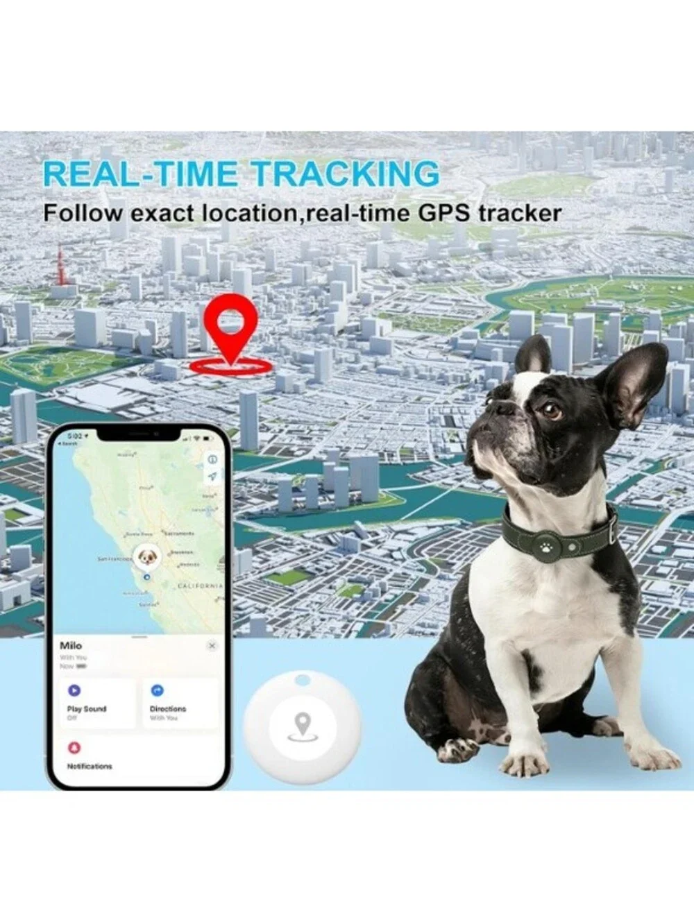 GPS Tracker for Dogs- Real-Time Pet Location Collar, Waterproof, No Subscription